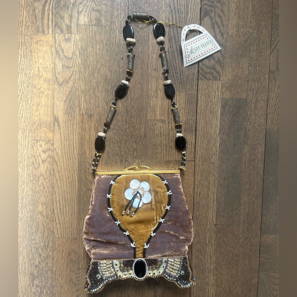 Handcrafted Beaded Tan and Brown Bag